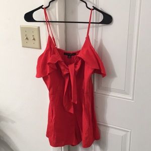 Red front tied short romper